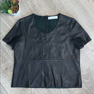 ALLISON COLLECTION NEW YORK Women's Black Leather Short Sleeve Blouse